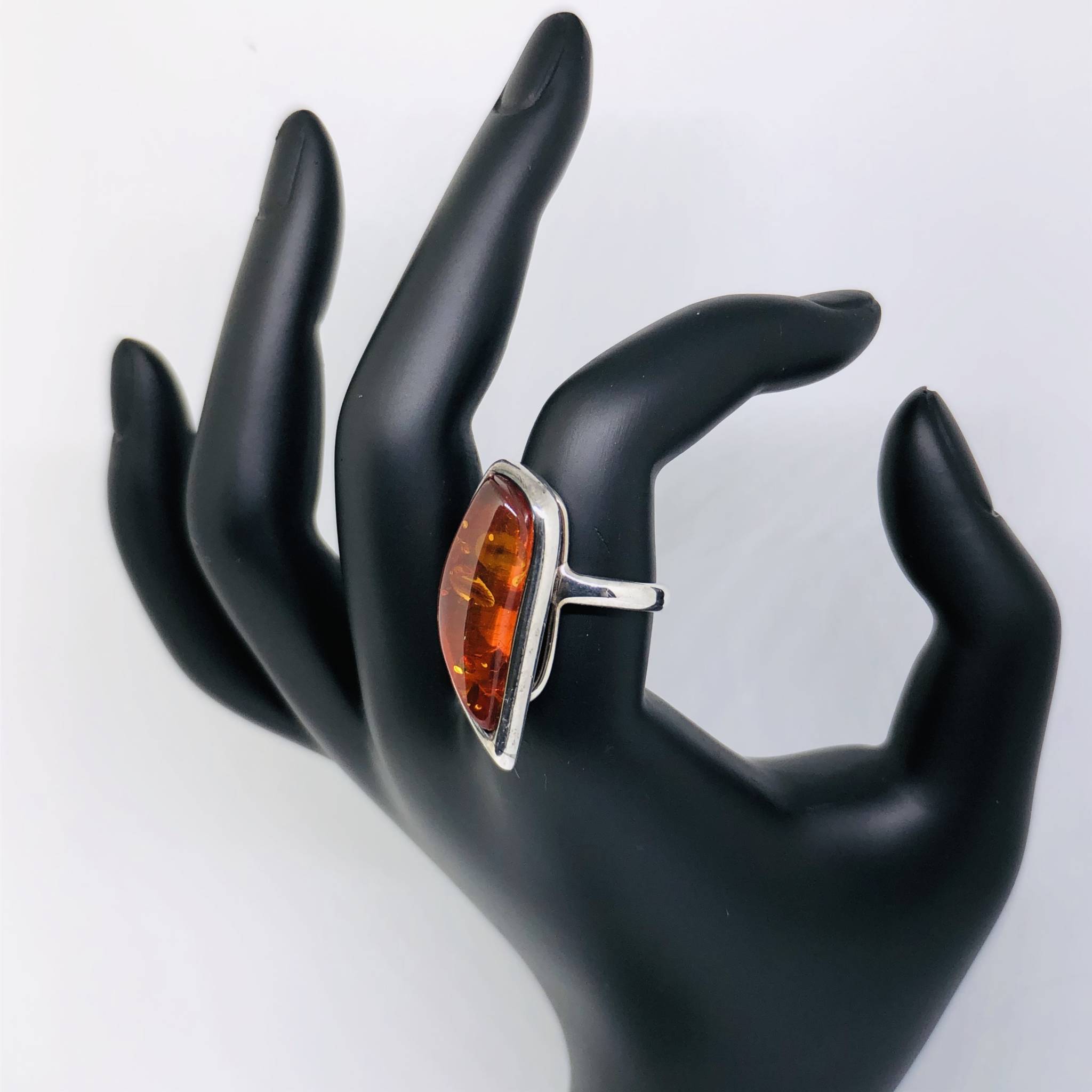 Bague Ancienne En Argent 925 Avec Ambre Naturel - Taille 56 - Occasion