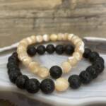 Bracelets "Toi & Moi" En Nacre Et Pierre de Lave