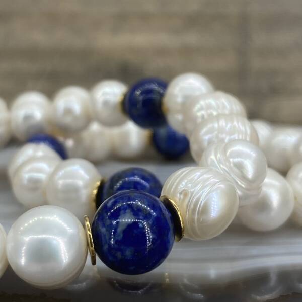 Bracelet en Lapis-Lazuli et Perle de Culture d'Eau douce