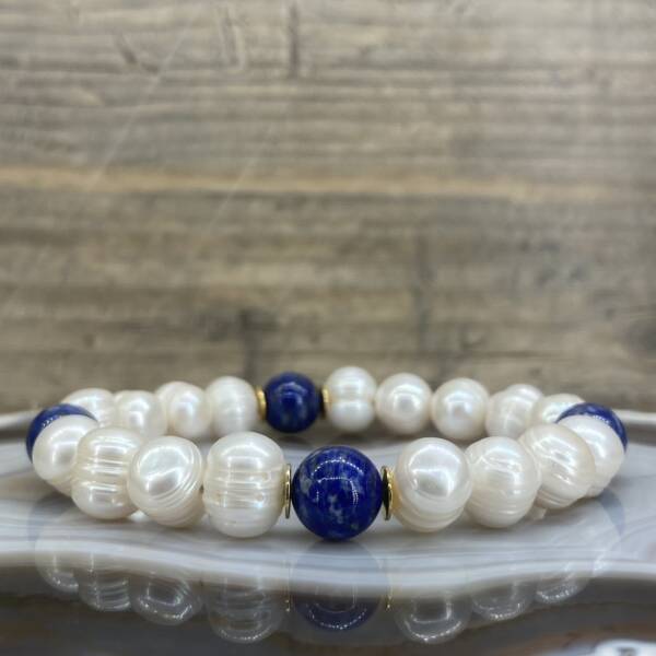 Bracelet en Lapis-Lazuli et Perle de Culture d'Eau douce
