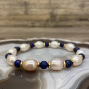 Bracelet en Lapis-Lazuli et Perles de Culture d'Eau douce