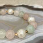 Bracelet en Quartz Rose, Jade et Perle de culture d'Eau Douce
