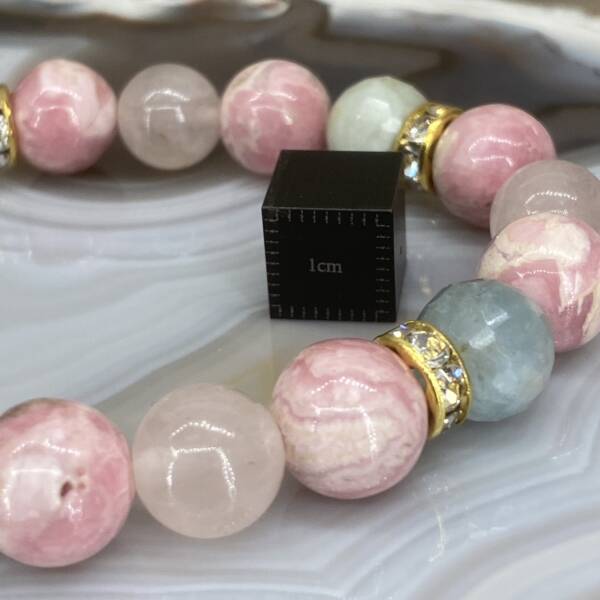 Bracelet en Rhodochrosite, Quartz Rose et Aigue Marine