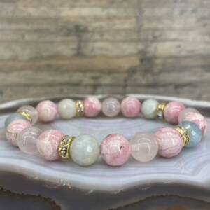 Bracelet en Rhodochrosite, Quartz Rose et Aigue Marine