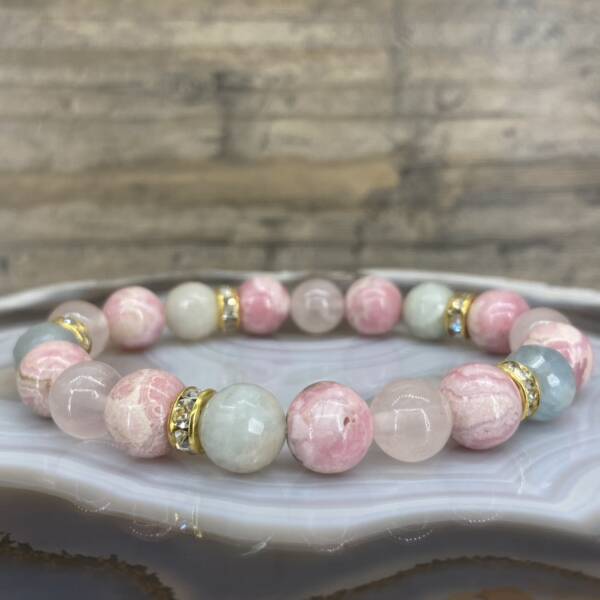 Bracelet en Rhodochrosite, Quartz Rose et Aigue Marine