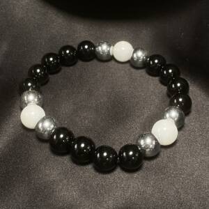 Bracelet Agate Blanche, Agate Noire et Hématite
