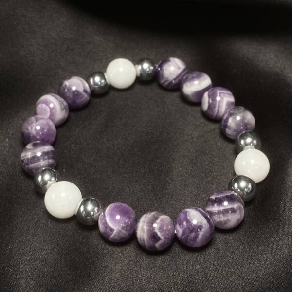 Bracelet Améthyste, Agate Blanche et Hématite