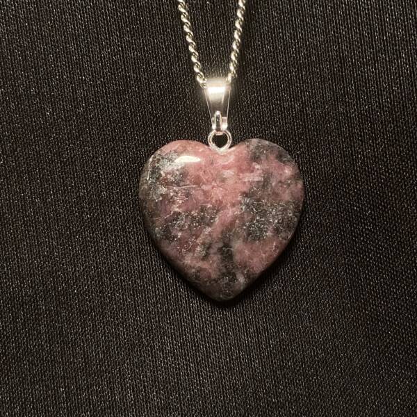Pendentif en forme de cœur en Rhodonite