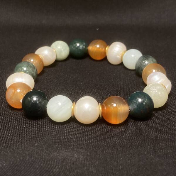 Bracelet composé en Jade, Cornaline Agate mousse et perles