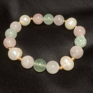 Bracelet en Quartz Rose, Jade et Perles de culture d'eau douce